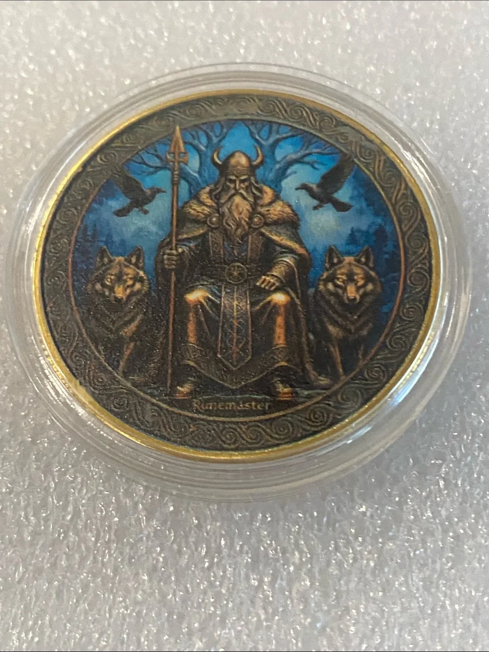 Viking Rune Master Decorative Coin - Blue & Bronze